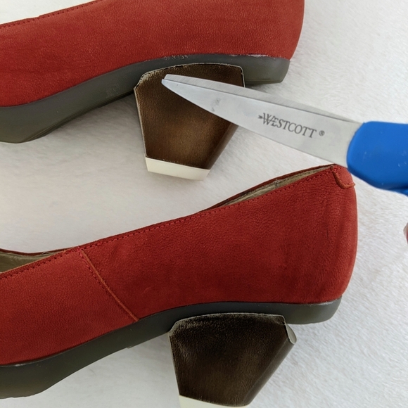 FLY London Suede Peep Toe Beveled Metallic Heel Burnt Orange EU40 9-9.5 NWOB - Picture 13 of 16